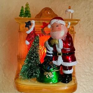Christmas Night Light Flickering Santa by Fireplace 5.5” Holiday Winter Plug In